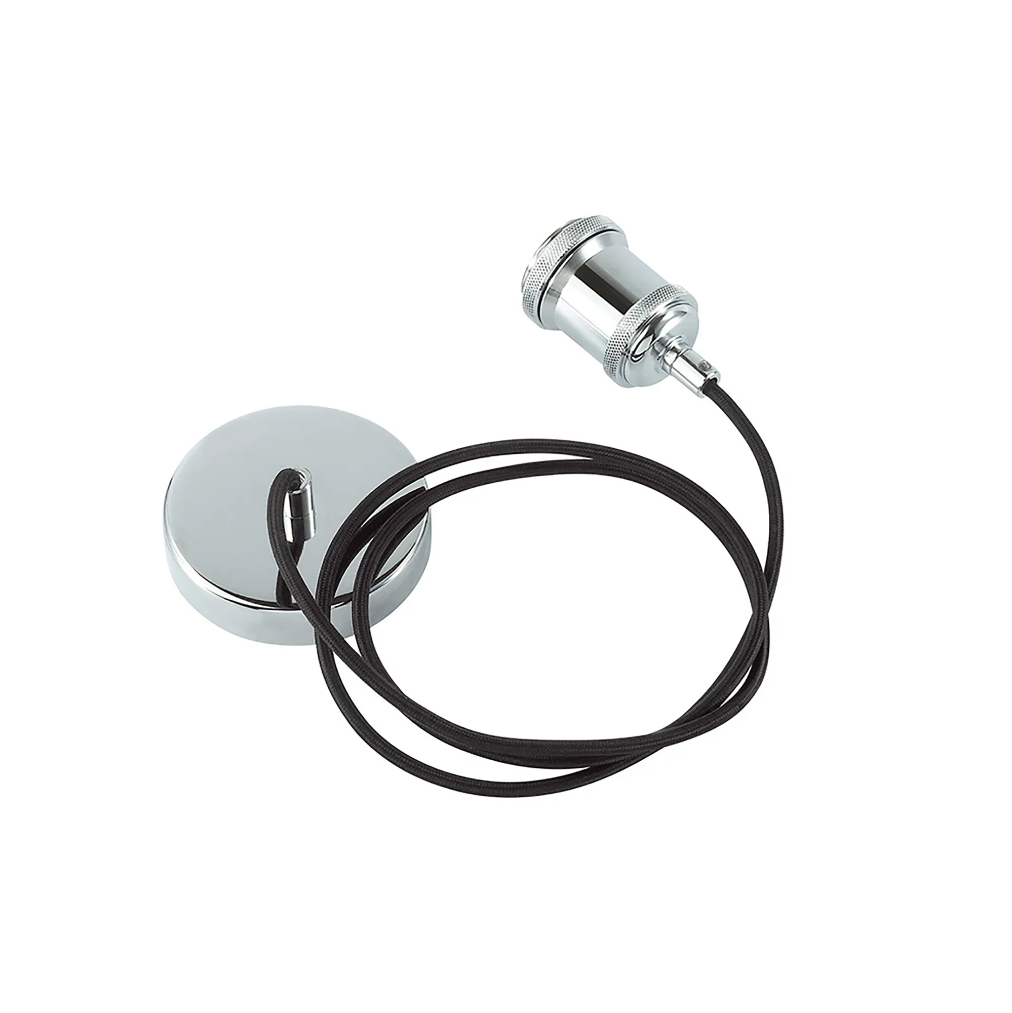 Dreifa 1.5m Single Pendant, 1 x E27, Polished Chrome/Black Braided Cable (Maximum Load 1.5kg) D0176  Deco Dreifa Pendant